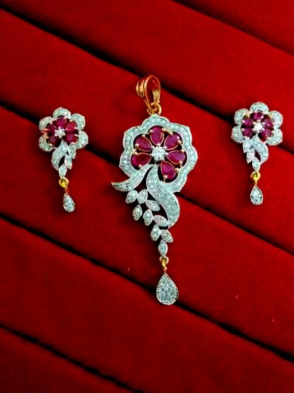 Daphne Flower Pendant Earrings with Ruby Studded Stones for Women