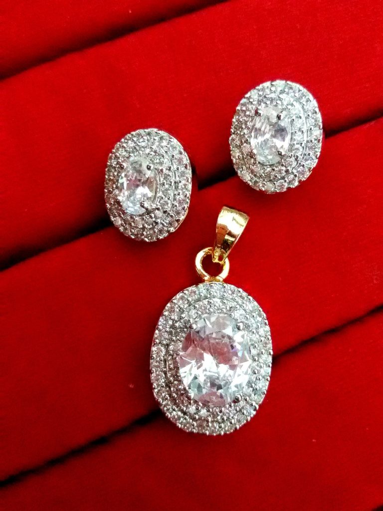 Daphne AD Oval Pendant and Earrings, Valentine Gift for Wife