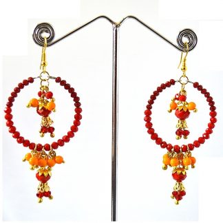 Daphne Red Maroon Beads Chandelier Earrings for Women, Light weighted