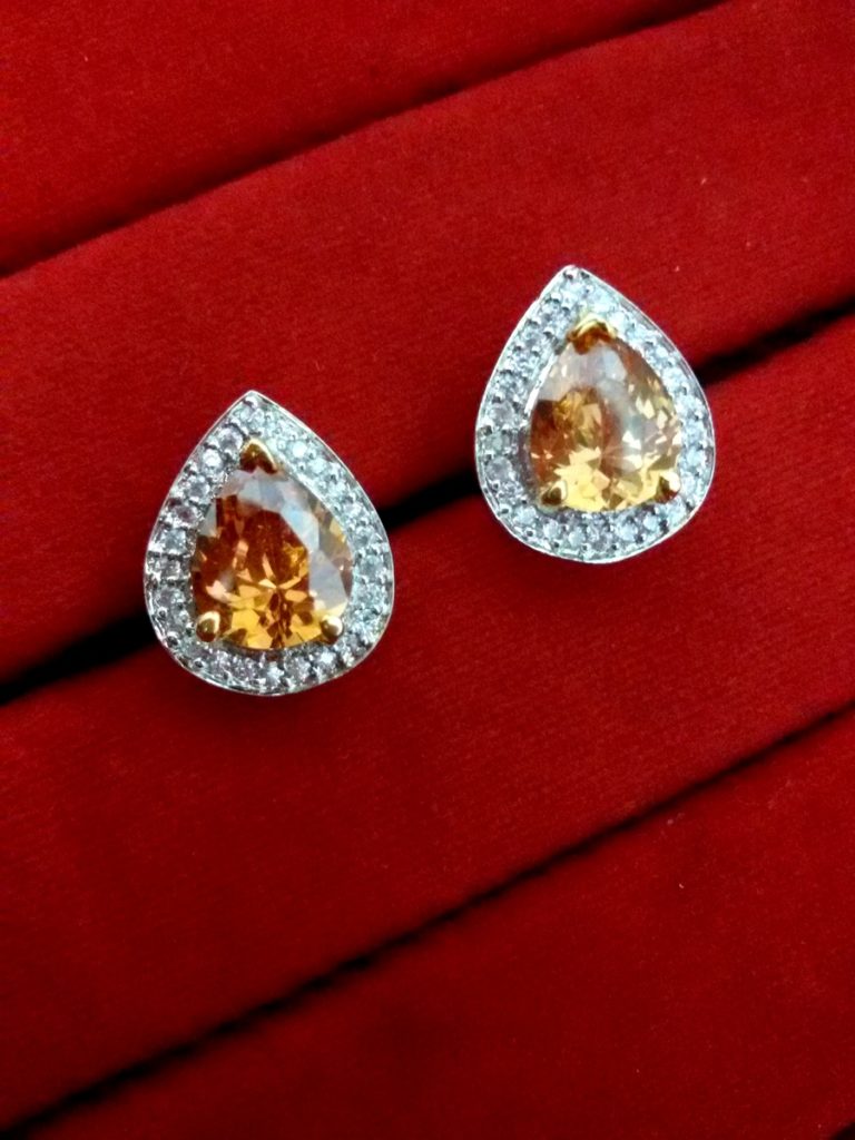 Daphne Studded Amber American Diamond Earrings