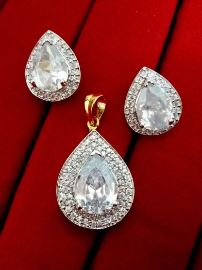 Daphne Studded American Diamond Pendant and Earrings for Valentine Gift