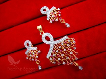 Daphne Pink Zircon Pendant and Earrings for Women