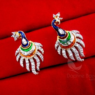 Daphne Rich Zircon Peacock Meenakari Pendant and Earrings, Gift for Wife - EARRINGS