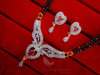 Daphne Pink Zircon Heart Mangalsutra set for Women, Gift for Wife