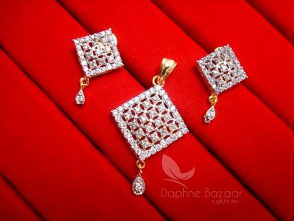 AD51 Daphne Zircon Studded Square Pendant Set for Women