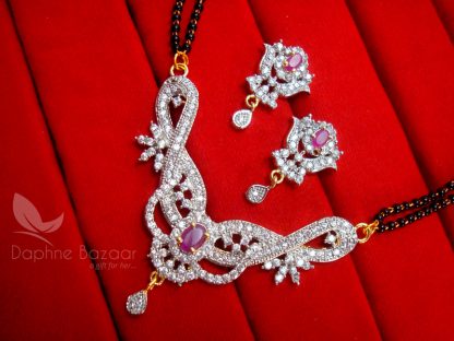 S16 Daphne Pink Chunky Zircon Flora Mangalsutra set for Women, Gift for Wife