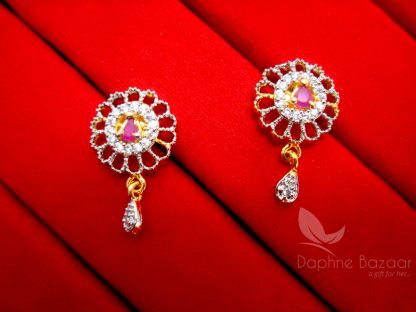 AD57 Daphne Pink Zircon Round EARRINGS