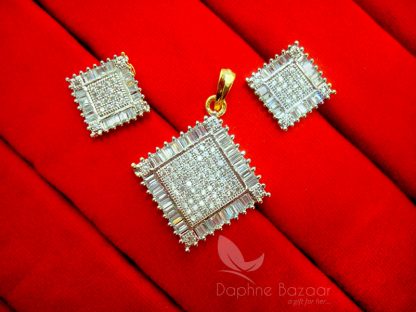 AD59 Daphne Shiny Square Pendant Set for Women, Gift for Wife