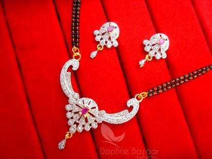 S20 Daphne Pink Zircon Flower Mangalsutra set for Women, Gift for Wife