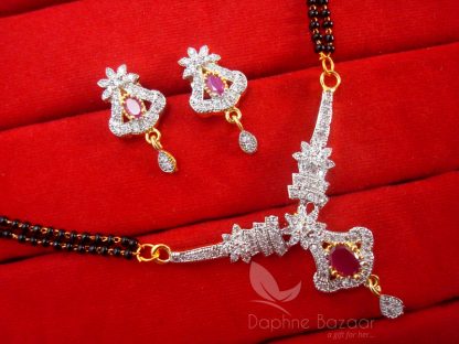 S22, Daphne Pink Zircon Studded Mangalsutra for Women