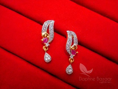 S241, Daphne Pink Zircon Studded Mangalsutra Earrings