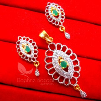 AD79 Daphne Cute Green Zircon Pendant Set for Women