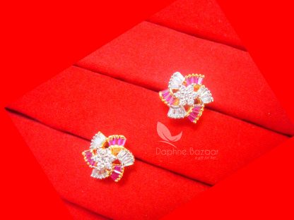 AD16, Daphne Pink Crystal Flower Pendant Earrings for Cute Rakhi Gift - EARRINGS