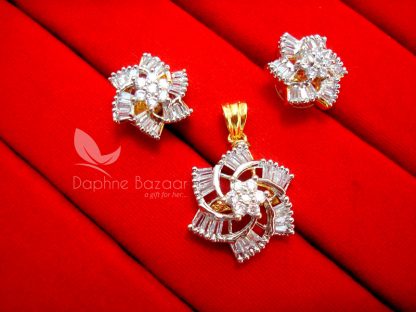 AD85, Daphne Crystal Flower Pendant Earrings for Cute