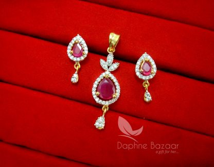 AD86, Daphne Pink Flora Zircon Studded Pendant Set