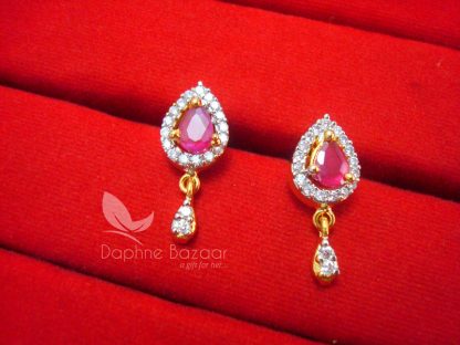 AD86, Daphne Pink Flora Zircon Studded Pendant Set - EARRINGS