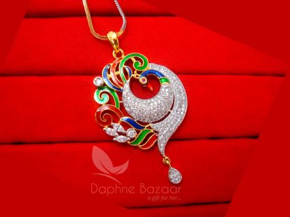 Z13, Daphne Zircon Peacock Meenakari Zircon Pendant Set - PENDANT