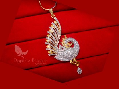 Z14 Daphne Zircon Studded Two Tone Peacock Pendant Set - PENDANT