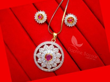 Z16, Daphne Party Wear Pink Zircon Pendant Earrings