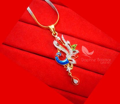 Z19, Daphne Gold Plated Peacock Meenakari Pendant Set for Rakhi Gift - PENDANT