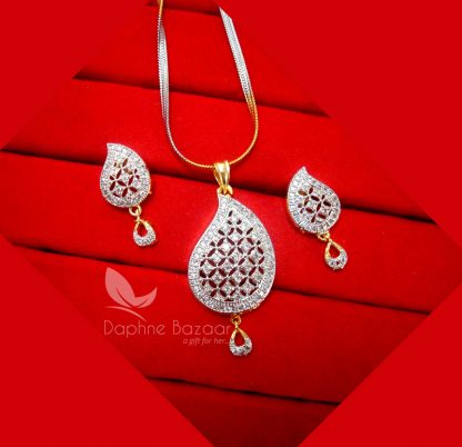 Z27, Daphne Silvery Zircon Designer Pendant Earrings for Women