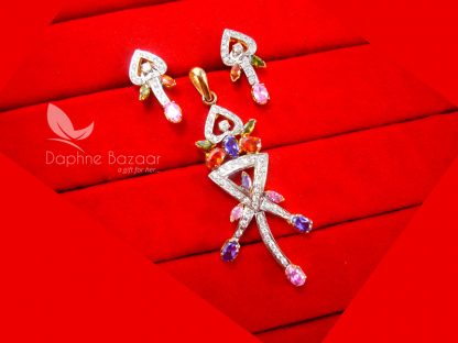 PE14, Daphne Designer Art Zircon Pendant Earrings Set