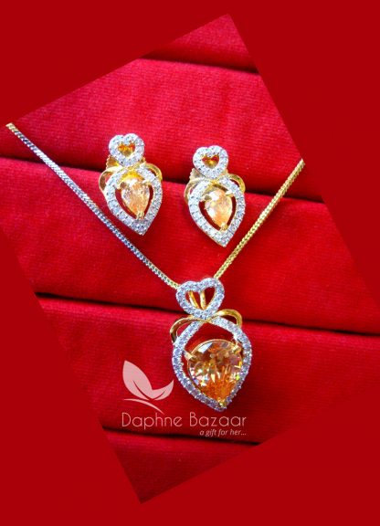 PE36, Daphne Amber Zircon Studded Pendant Earrings for Women