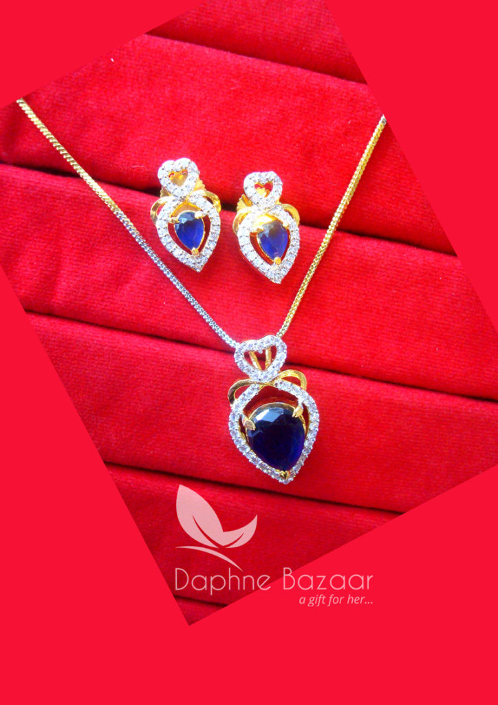 PE37, Daphne French Blue Zircon Studded Pendant Earrings for Women