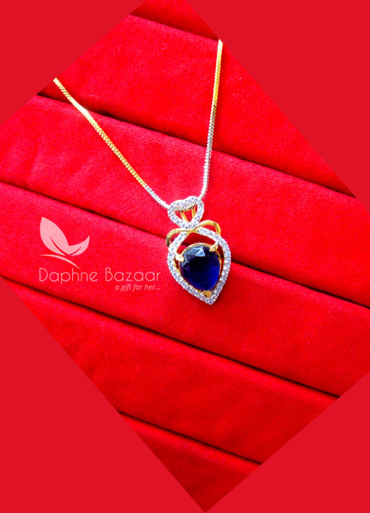 PE37, Daphne French Blue Zircon Studded Pendant for Women