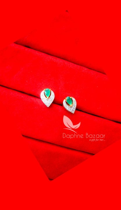 PE38, Daphne Emerald Green Zircon Studded Earrings for Women