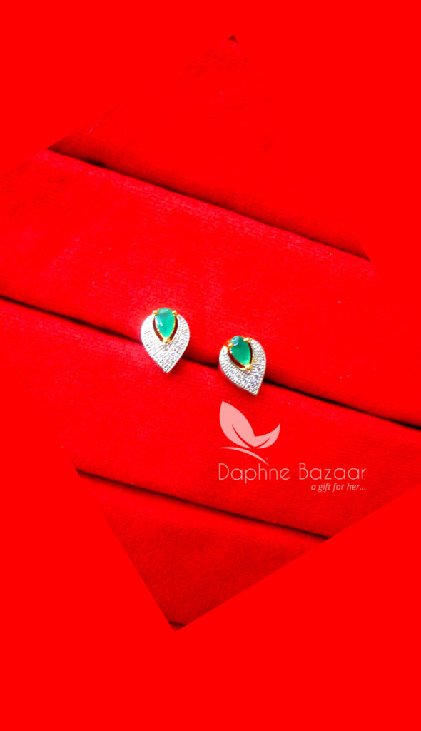 PE38, Daphne Emerald Green Zircon Studded Earrings for Women