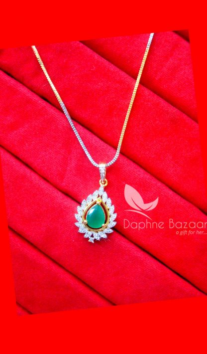 PE38, Daphne Emerald Green Zircon Studded Pendant for Women