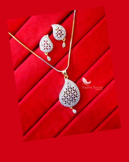 PE41, Daphne Silvery Zircon Designer Pendant Earrings for Rakhi Gift