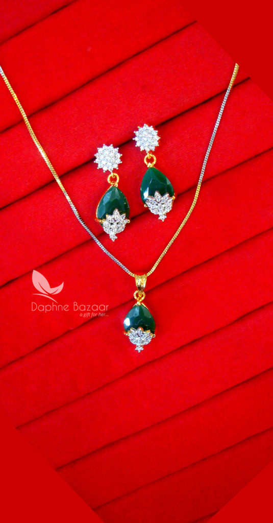 PE42, Daphne Pine Green Zircon Designer Pendant Earrings for Valentine Gift for wife