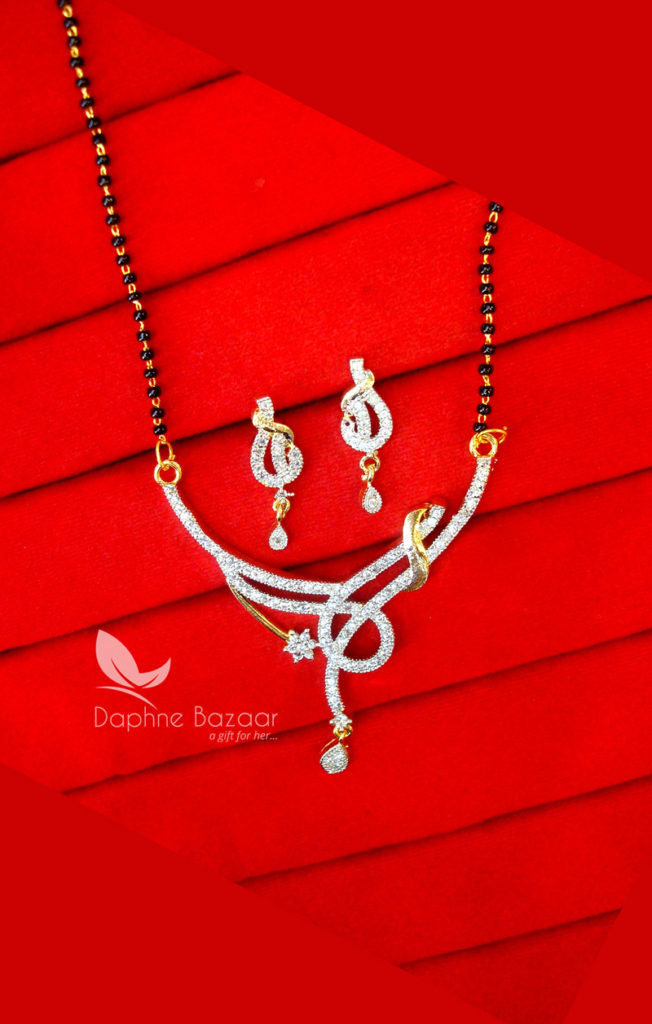 S571 Daphne Zircon Leaf Art Mangalsutra set for Women