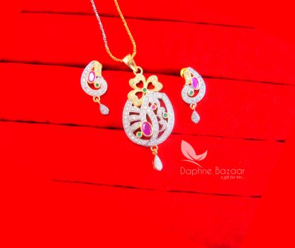 PE73, Daphne Pink Zircon Pendant With Earrings Gift For Women