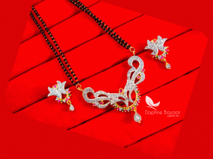 S65, Daphne Multicolour Zircon Flower Mangalsutra set for Women, Gift for Wife