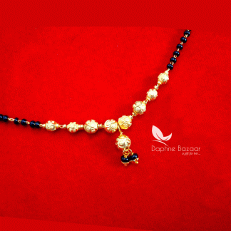 T52B, Daphne Handmade golden black beads Mangalsutra Chain, Gift for Wife