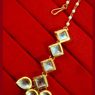 KC16, Daphne Pretty Kundan Carving Maang Tikka With Earrings Set, Best Gift For Women-2