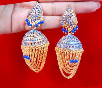 JM27 Daphne Navy Blue Golden looped Frills Jhumki For Women Wedding Special full view