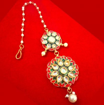 MAG79 Daphne Traditional Meenakari Kundan Pearls Maang Tikka For Wedding Events