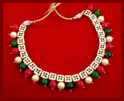 NK34 Traditional Multi Color Pearl Kundan Necklace Set with Earrings For Women