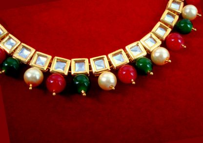 NK34 Traditional Multi Color Pearl Kundan Necklace Set with Earrings For Women front view