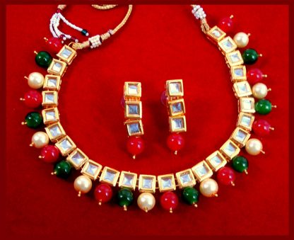 NK34 Traditional Multi Color Pearl Kundan Necklace Set with Earrings For Women full view