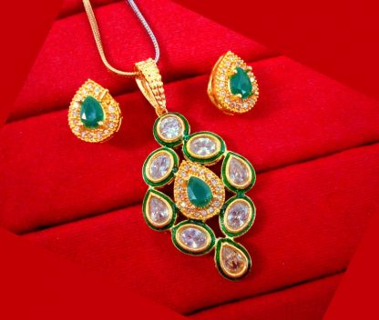 ZR49 Daphne Emerald Meenakari Kundan Pendant Earring For Wedding Events