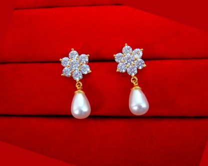 Daphne Premium Quality Flora Pearl Hanging Zircon Earrings Gift for Mother PN60