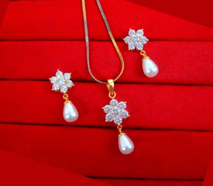 Daphne Premium Quality Flora Pearl Hanging Zircon Pendant Earrings Gift for Mother PN60