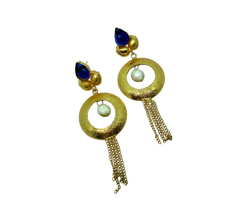 FE56 Daphne Navy Blue Shining Fancy Golden Party wear Earrings For Women