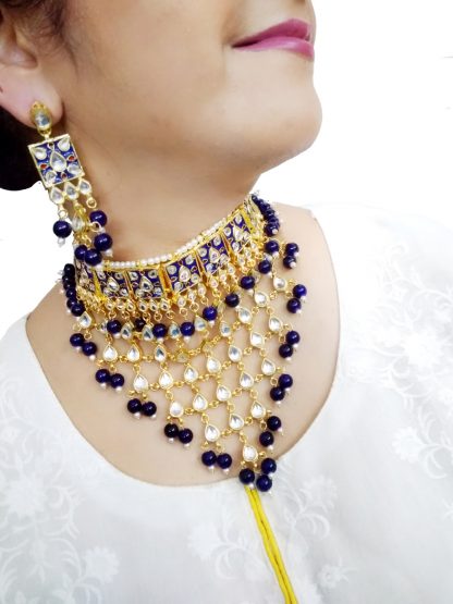 NA32 Daphne Traditional Rajasthani Style Indigo Shades Choker Set For Women