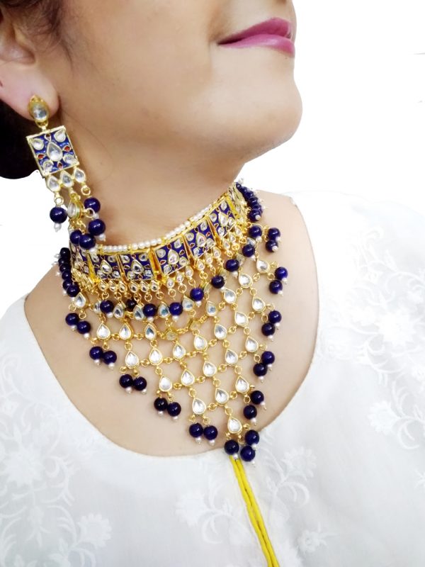 NA32 Daphne Traditional Rajasthani Style Indigo Shades Choker Set For Women